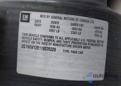 2001 Chevrolet Monte Carlo Ls from USA, damaged, VIN 2G1WW12E119376228